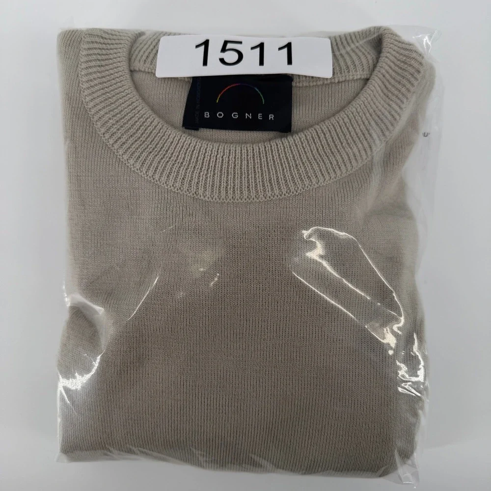 Bogner Men's L Crewneck Wool Blend Sweater Beige Knit Long Sleeve Italian‎ Yarn